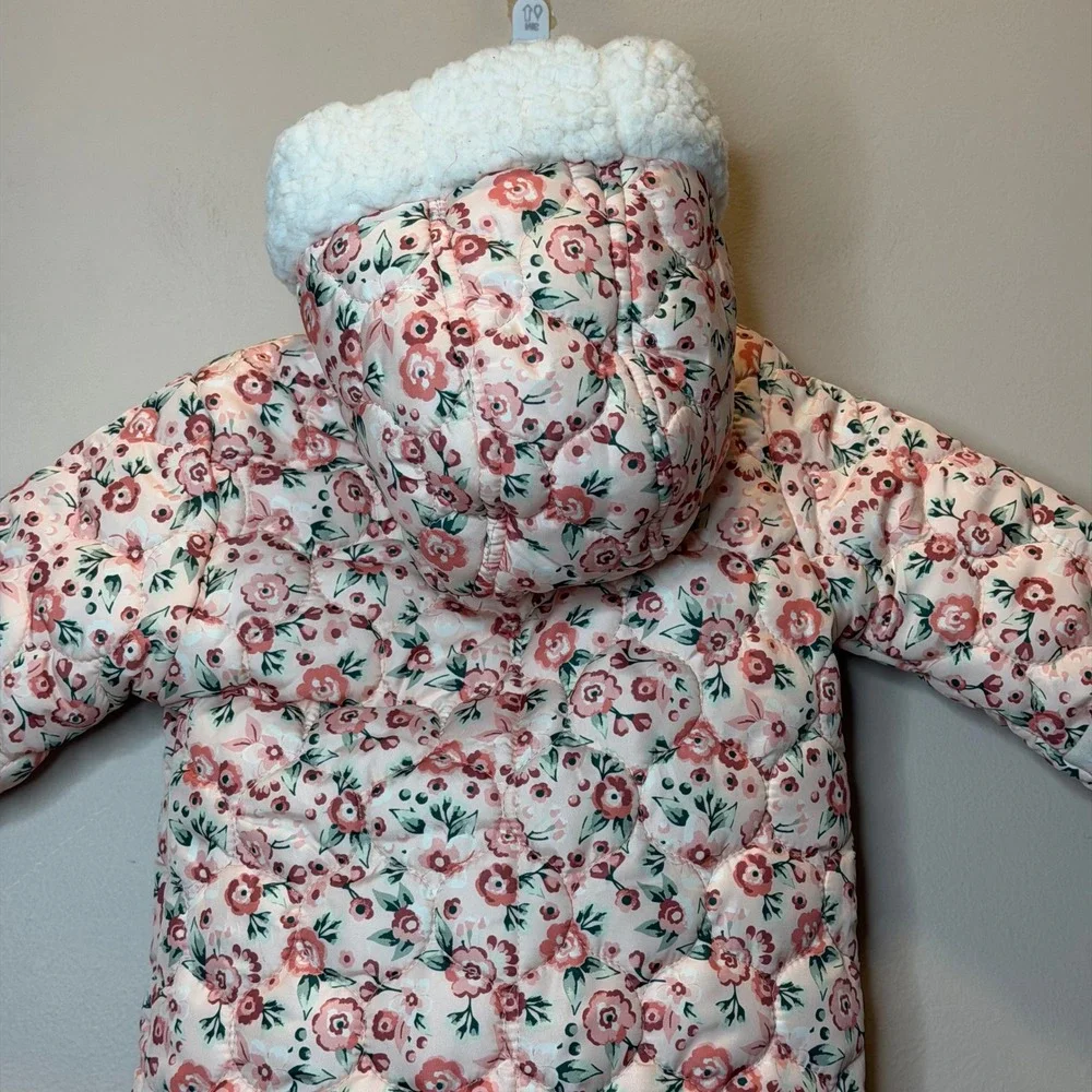 NWT Nicole Miller New York Baby Girls Pink Floral Quilted Snowsuit 6/9M Months